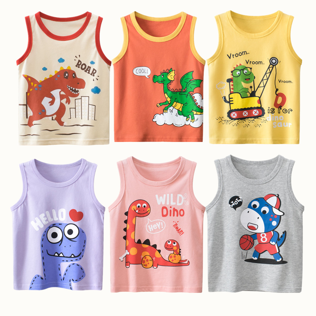 Summer Clothing Baby Girl - Coletes infantis de dinossauro, 100% algodão,